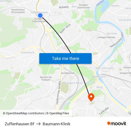 Zuffenhausen Bf to Baumann-Klinik map