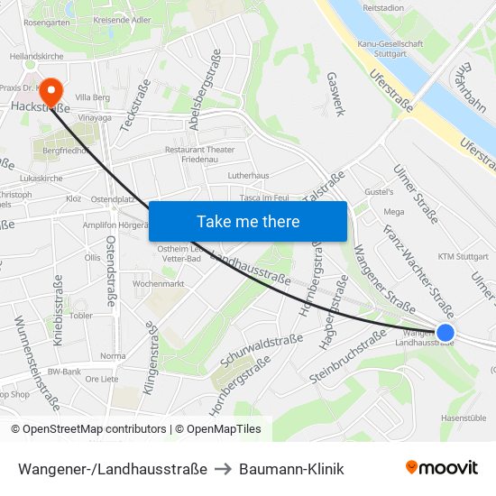 Wangener-/Landhausstraße to Baumann-Klinik map