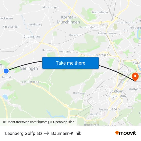 Leonberg Golfplatz to Baumann-Klinik map