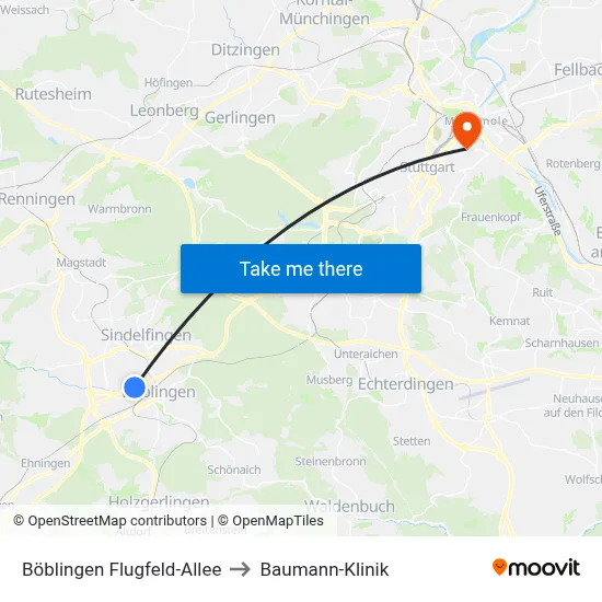 Böblingen Flugfeld-Allee to Baumann-Klinik map