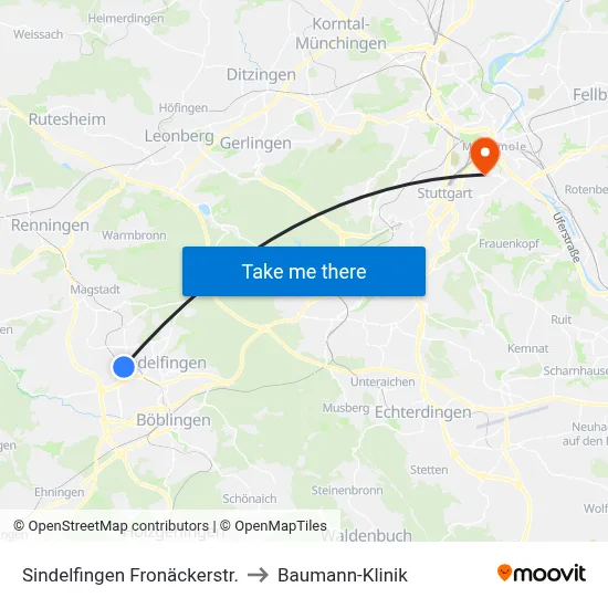 Sindelfingen Fronäckerstr. to Baumann-Klinik map
