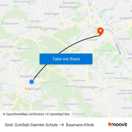 Sind. Gottlieb-Daimler-Schule to Baumann-Klinik map