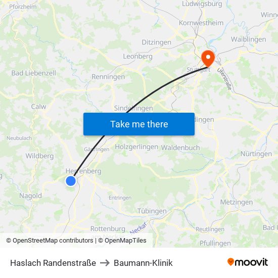 Haslach Randenstraße to Baumann-Klinik map