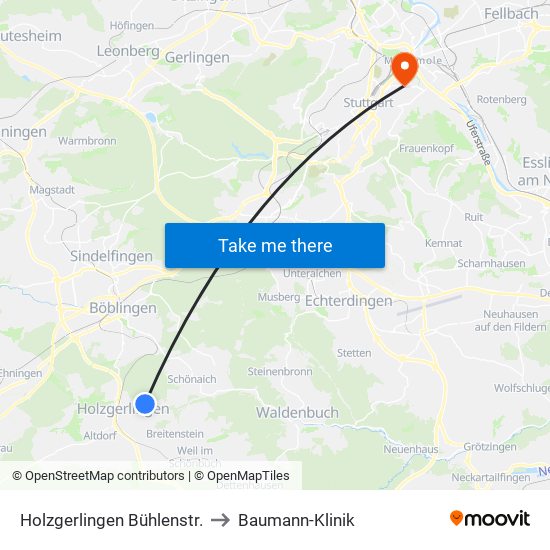 Holzgerlingen Bühlenstr. to Baumann-Klinik map