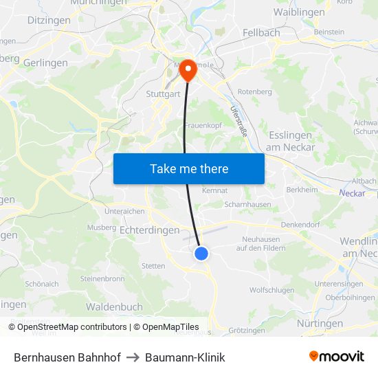 Bernhausen Bahnhof to Baumann-Klinik map