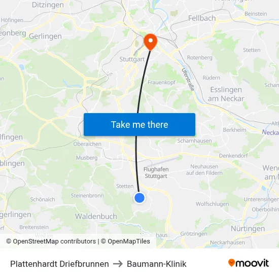Plattenhardt Driefbrunnen to Baumann-Klinik map