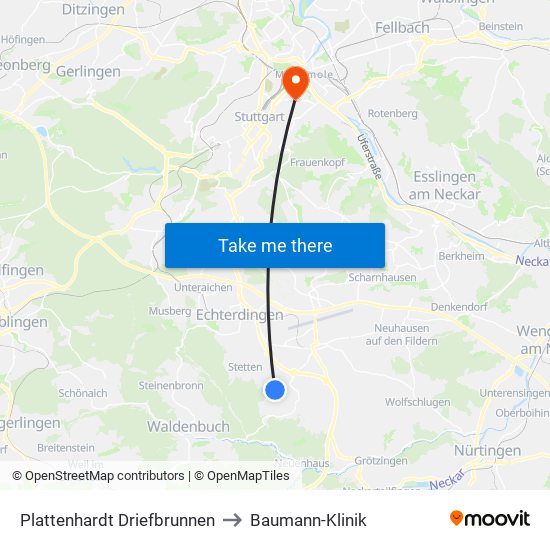 Plattenhardt Driefbrunnen to Baumann-Klinik map