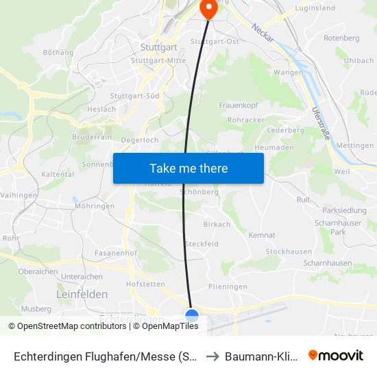 Echterdingen Flughafen/Messe (Sab) to Baumann-Klinik map