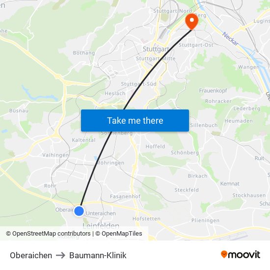 Oberaichen to Baumann-Klinik map