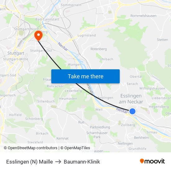 Esslingen (N) Maille to Baumann-Klinik map