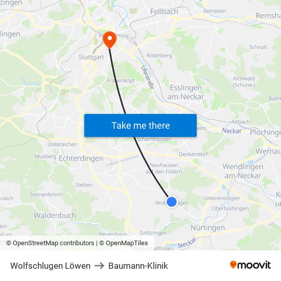 Wolfschlugen Löwen to Baumann-Klinik map