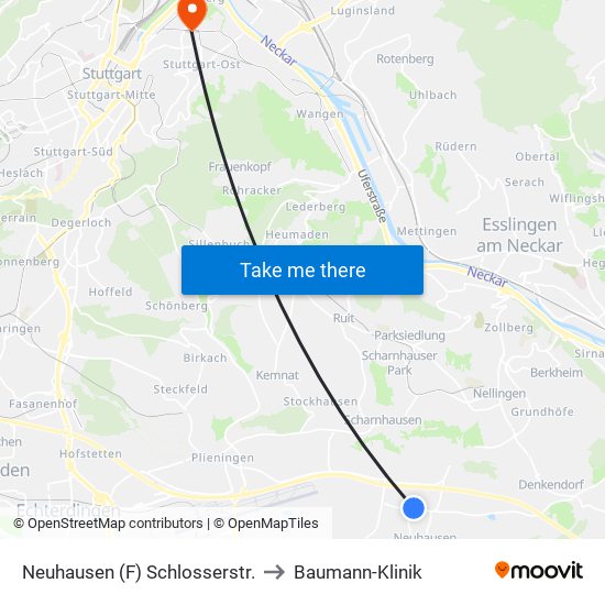 Neuhausen (F) Schlosserstr. to Baumann-Klinik map