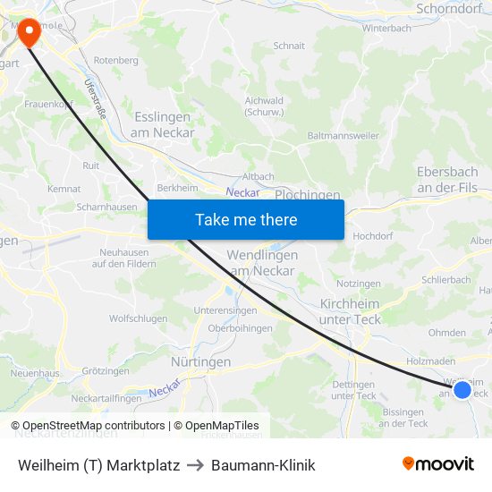 Weilheim (T) Marktplatz to Baumann-Klinik map