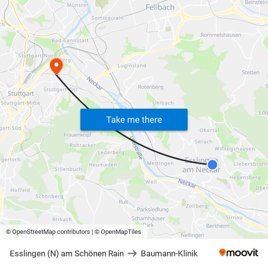 Esslingen (N) am Schönen Rain to Baumann-Klinik map