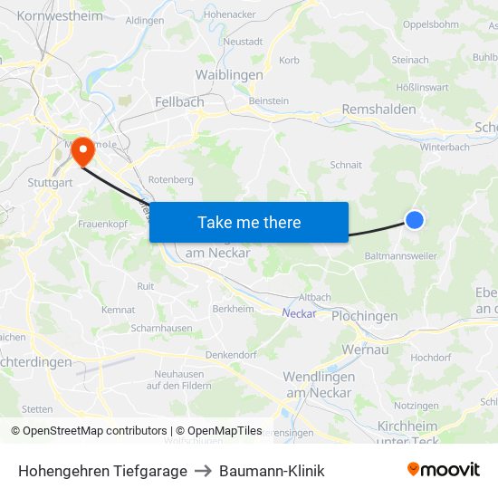 Hohengehren Tiefgarage to Baumann-Klinik map