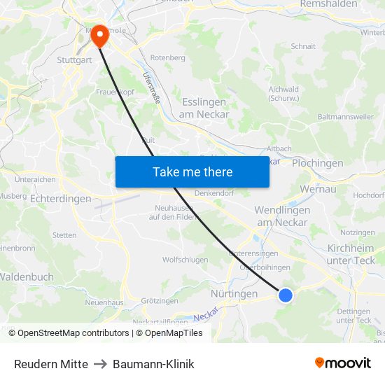 Reudern Mitte to Baumann-Klinik map
