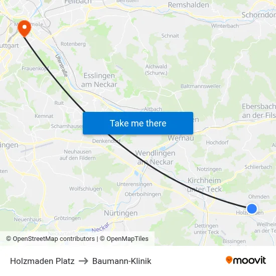 Holzmaden Platz to Baumann-Klinik map