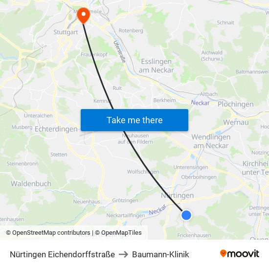 Nürtingen Eichendorffstraße to Baumann-Klinik map