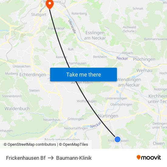 Frickenhausen Bf to Baumann-Klinik map