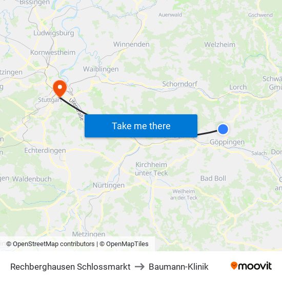 Rechberghausen Schlossmarkt to Baumann-Klinik map