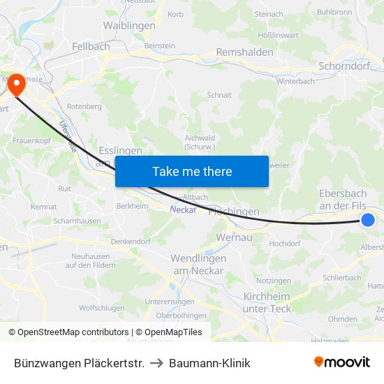 Bünzwangen Pläckertstr. to Baumann-Klinik map