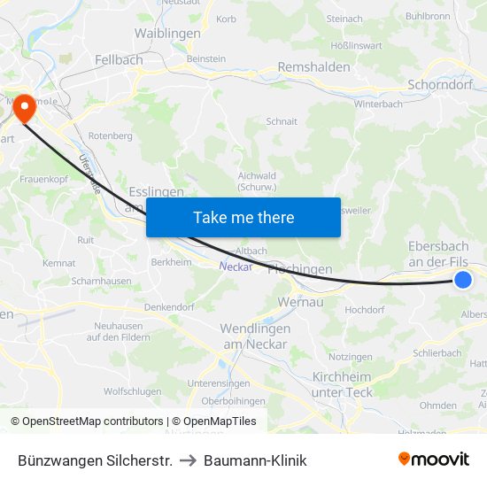 Bünzwangen Silcherstr. to Baumann-Klinik map