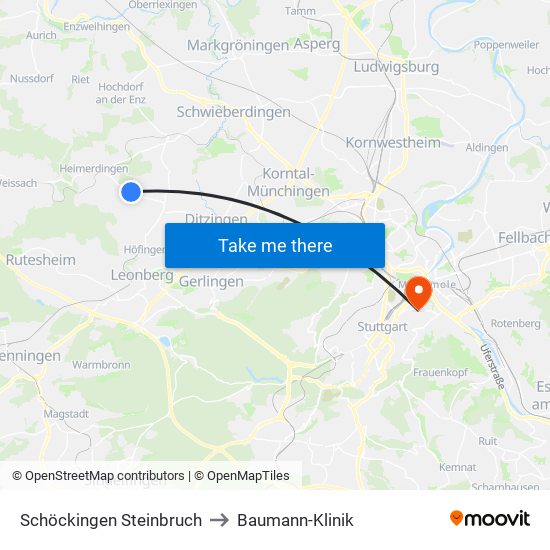Schöckingen Steinbruch to Baumann-Klinik map