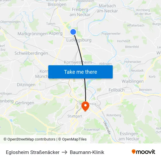 Eglosheim Straßenäcker to Baumann-Klinik map