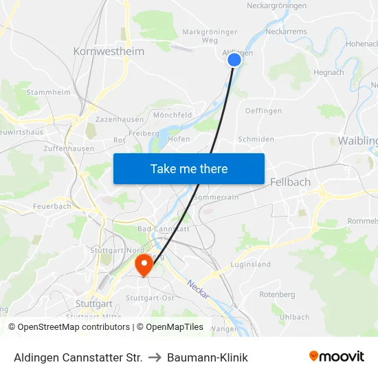 Aldingen Cannstatter Str. to Baumann-Klinik map