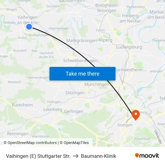 Vaihingen (E) Stuttgarter Str. to Baumann-Klinik map