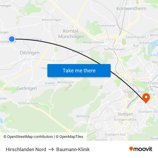 Hirschlanden Nord to Baumann-Klinik map