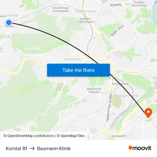 Korntal Bf to Baumann-Klinik map