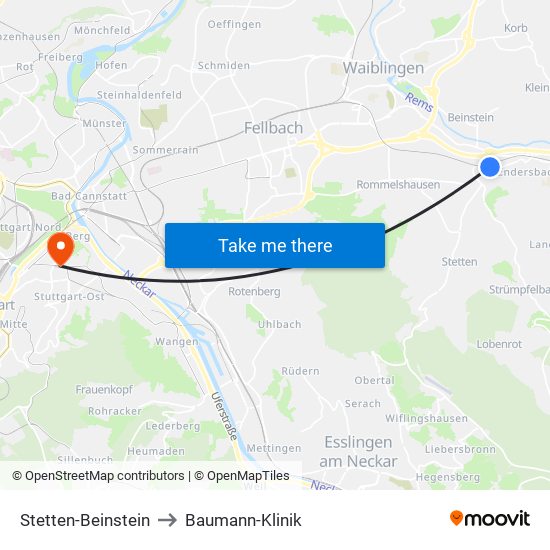 Stetten-Beinstein to Baumann-Klinik map