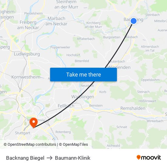 Backnang Biegel to Baumann-Klinik map