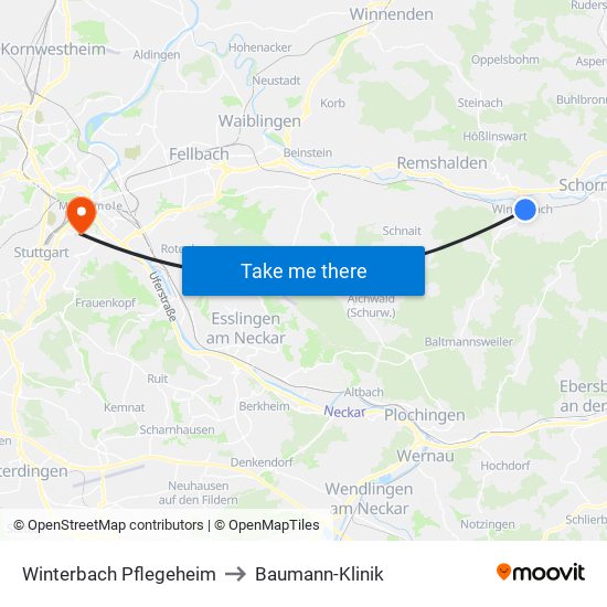 Winterbach Pflegeheim to Baumann-Klinik map