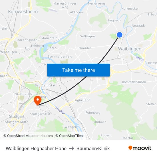 Waiblingen Hegnacher Höhe to Baumann-Klinik map