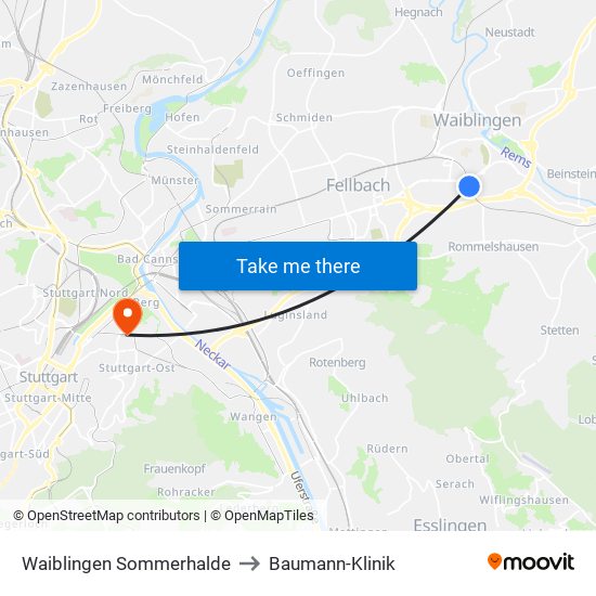 Waiblingen Sommerhalde to Baumann-Klinik map