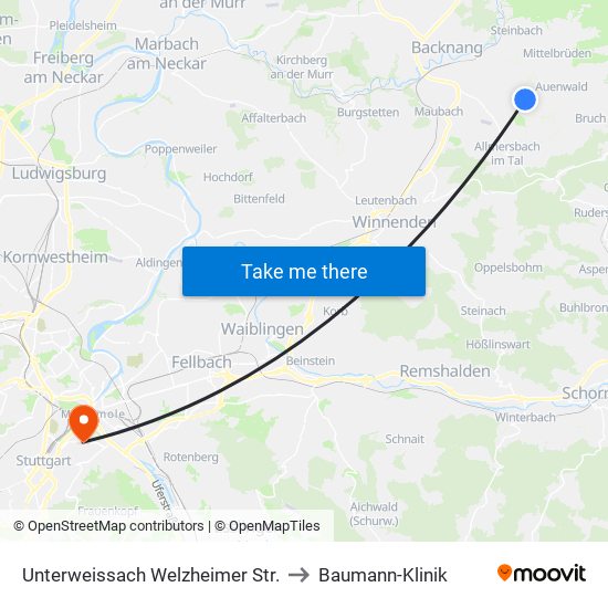 Unterweissach Welzheimer Str. to Baumann-Klinik map