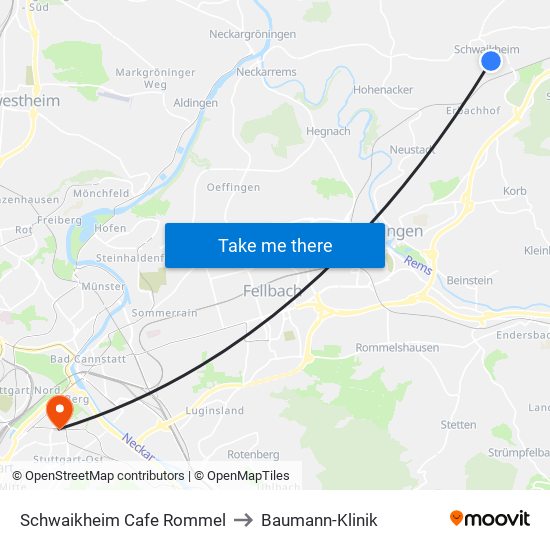 Schwaikheim Cafe Rommel to Baumann-Klinik map