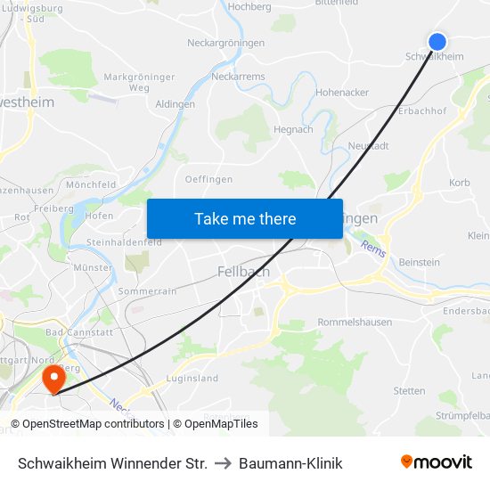 Schwaikheim Winnender Str. to Baumann-Klinik map