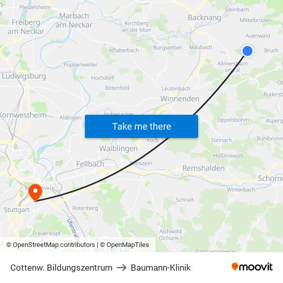 Cottenw. Bildungszentrum to Baumann-Klinik map