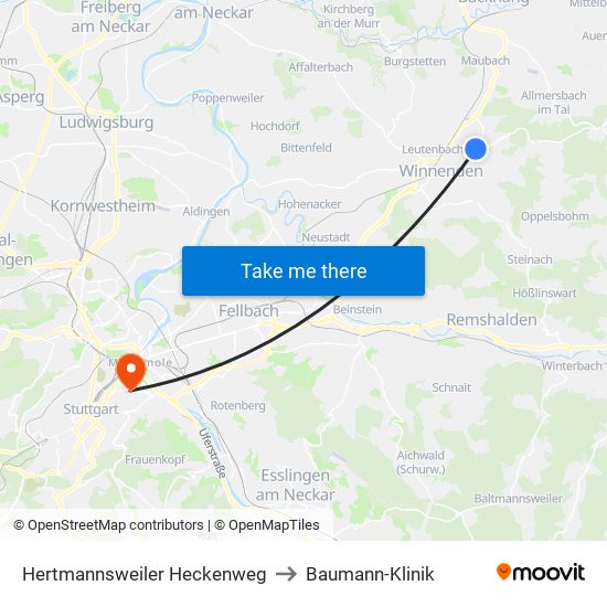 Hertmannsweiler Heckenweg to Baumann-Klinik map