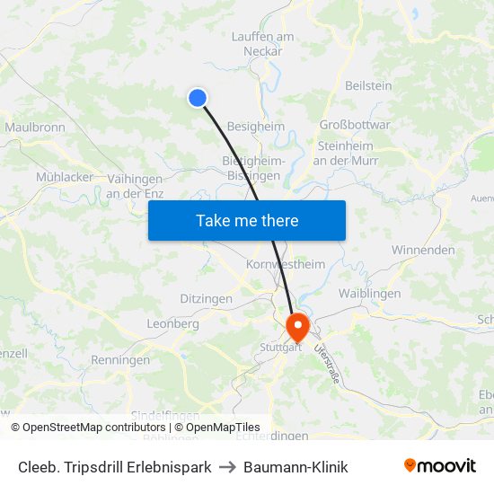 Cleeb. Tripsdrill Erlebnispark to Baumann-Klinik map