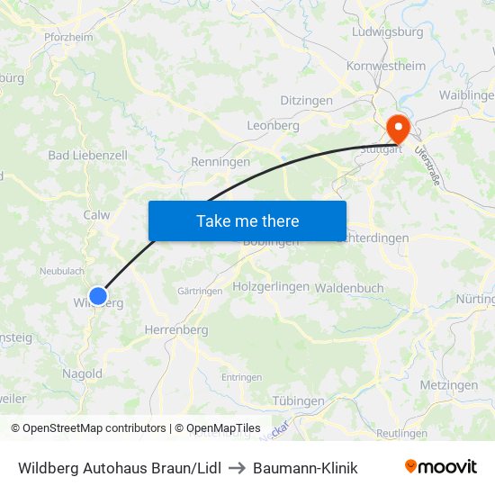 Wildberg Autohaus Braun/Lidl to Baumann-Klinik map
