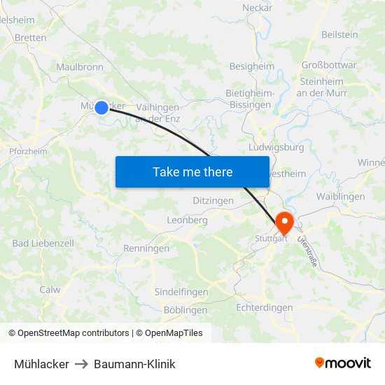 Mühlacker Bf to Baumann-Klinik map