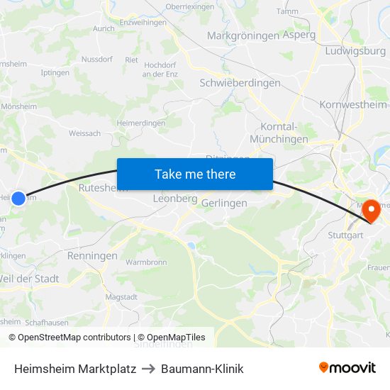 Heimsheim Marktplatz to Baumann-Klinik map