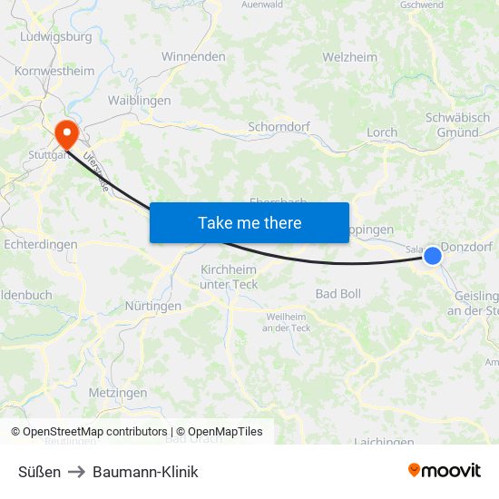 Süßen to Baumann-Klinik map