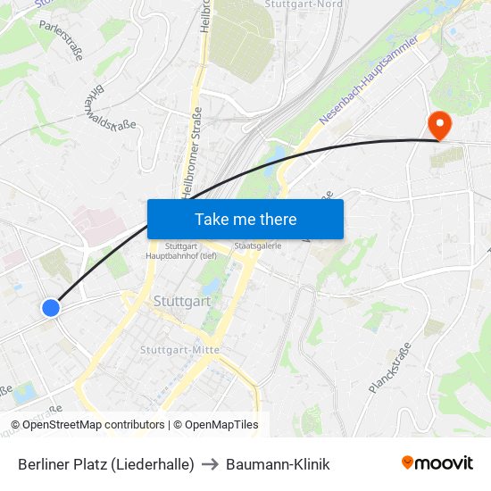 Berliner Platz (Liederhalle) to Baumann-Klinik map