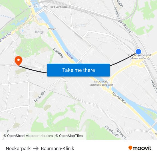 Neckarpark to Baumann-Klinik map