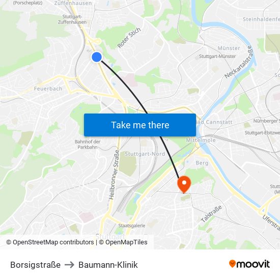 Borsigstraße to Baumann-Klinik map